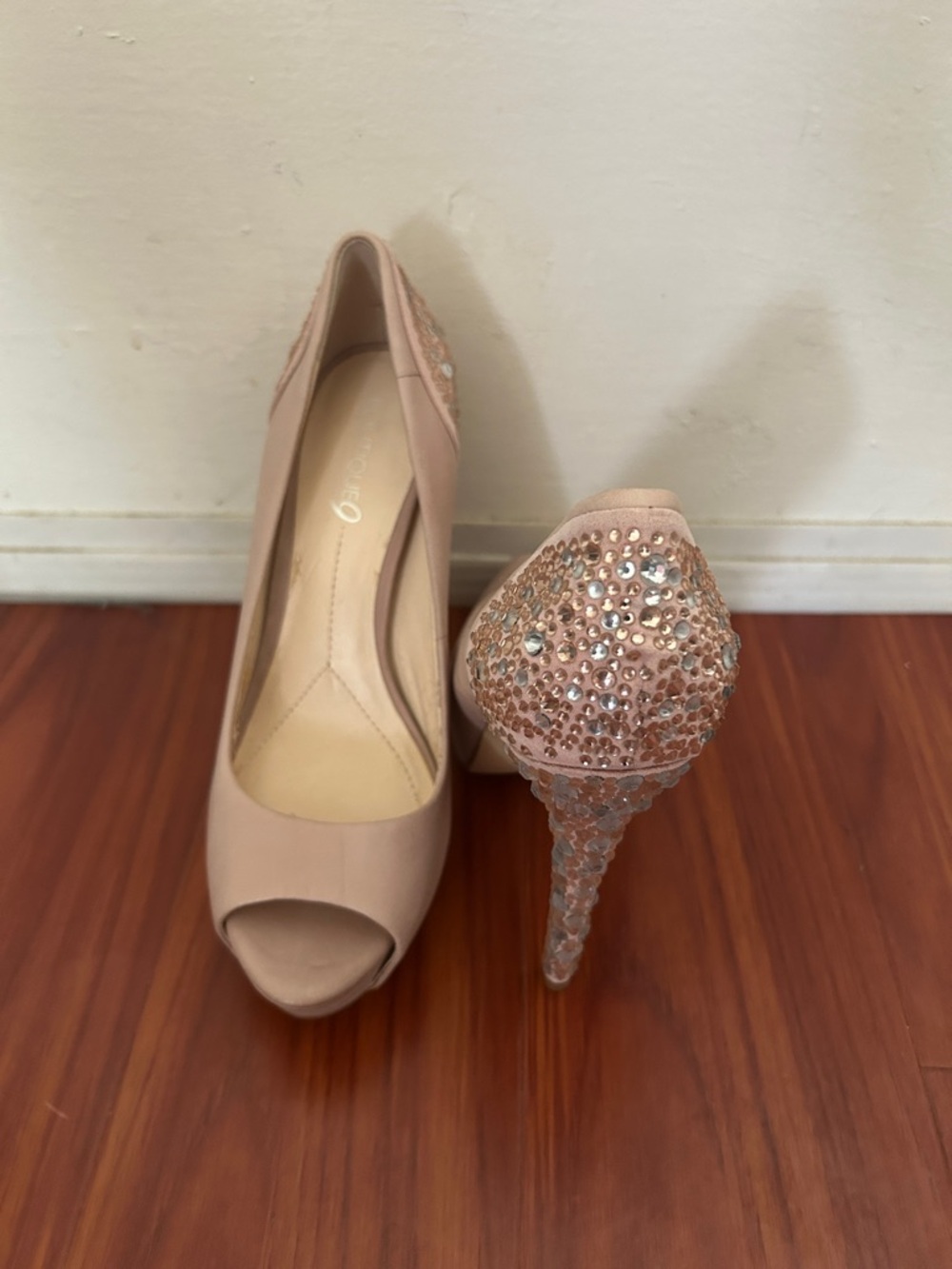 Boutique 9 Blush Crystal-Paved Peep-Toe Stilettos